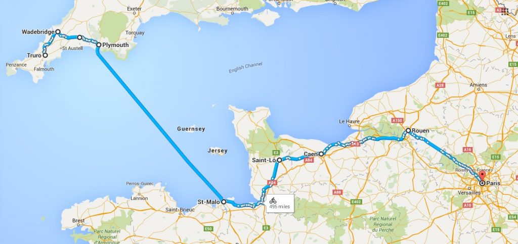 Cycle to Paris route map.