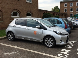 Co-cars Toyota Yaris T Spirit Hybrid at its dedicated parking space in Topsham, near Exeter